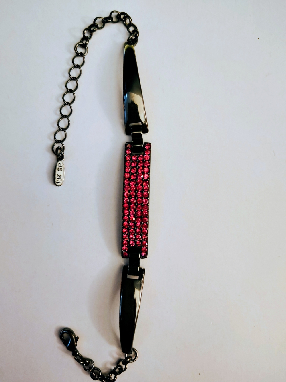 18K GP Black Chain Bracelet with Pink Crystal Bar